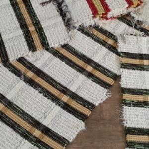 Mini jogo algodão listrado com fio de clenile cores variadas 2 epças de 40x60cm e 1 peça de 40x1m Ref.054